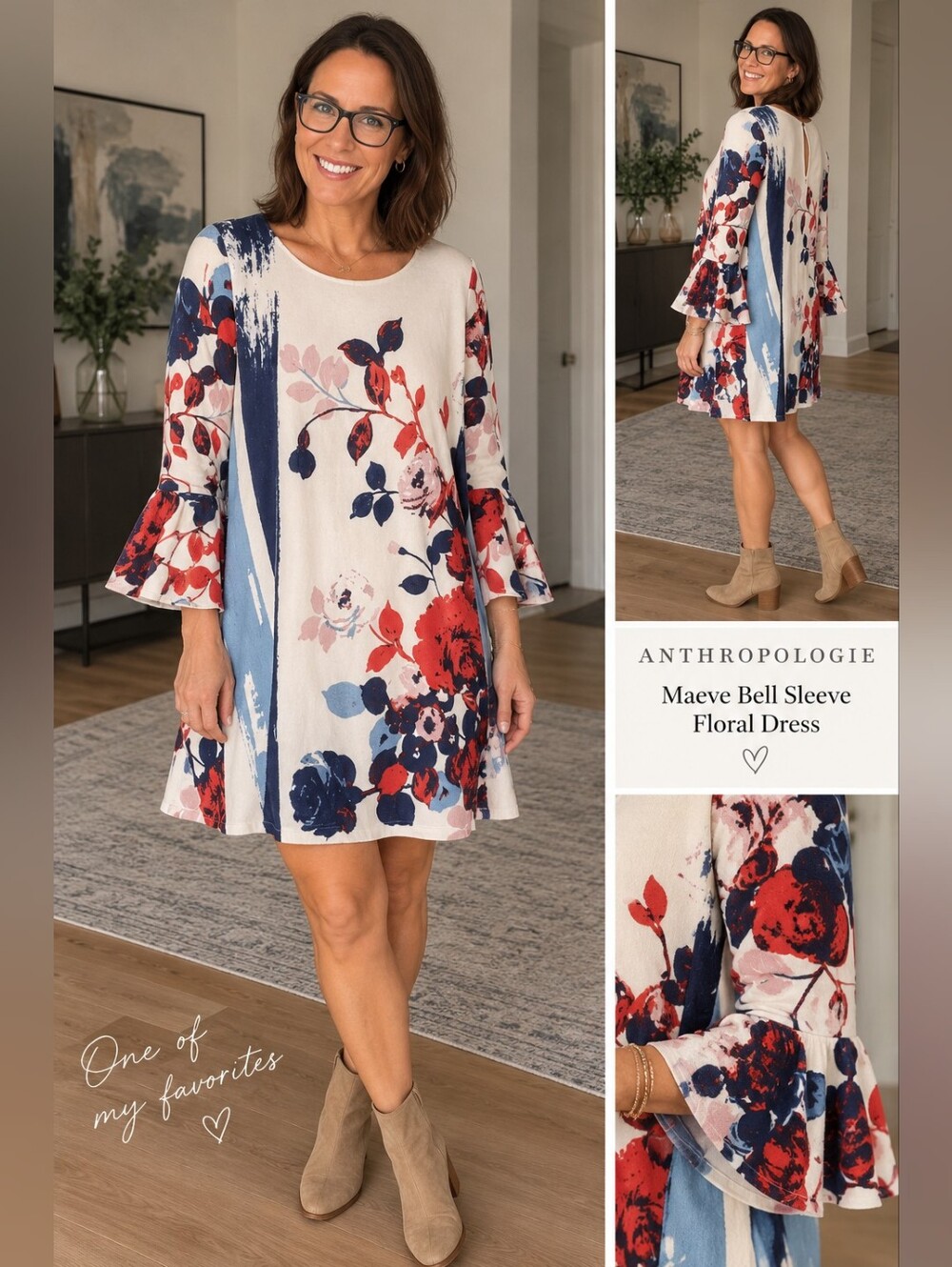Anthropologie Maeve bell sleeve floral accent dress size large